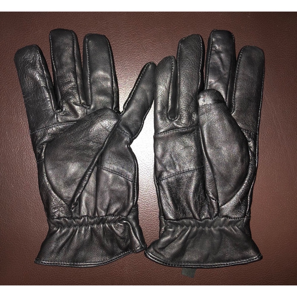 Mens Black Leather & Wool Gloves